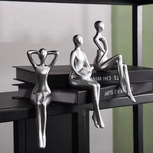 Thinker Statue Office Desk Decor, Silver Art Sculpture Ornament Coffee Table Bookshelf Decor Modern Home Unique Home Decorations for Living Room 3 Piece Thinker Statue Office Desk Decor, Silver Art Sculpture Ornament Coffee Table Bookshelf Decor Modern Home Unique Home Decorations for Living Room 3 Piece