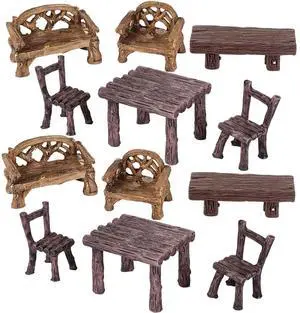 12 Pieces Garden Furniture Ornaments Miniature Table and Chairs Set Village Micro Resin Bench Chair for Fairy Garden Accessories Home Micro Landscape Decor(Vintage Style) 12 Pieces Garden Furniture Ornaments Miniature Table and Chairs Set Village Micro Resin Bench Chair for Fairy Garden Accessories Home Micro Landscape Decor(Vintage Style)