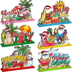 6 Pcs Christmas in July Table Decorations, Summer Christmas Table Centerpieces, Tropical Santa Snowman Tiered Tray Decor, Flamingo Surfboard Decor for Home Beach Party Hawaiian Ornaments 6 Pcs Christmas in July Table Decorations, Summer Christmas Table Centerpieces, Tropical Santa Snowman Tiered Tray Decor, Flamingo Surfboard Decor for Home Beach Party Hawaiian Ornaments