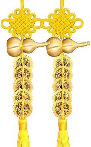 New Upgraded 2PCS Hanging Ornament Tassel As Blessing Gifts Bring Good Luck Health and Success Suitable for car Furniture, Office Door Handles (Thickened Yellow hulu 5coins) New Upgraded 2PCS Hanging Ornament Tassel As Blessing Gifts Bring Good Luck Health and Success Suitable for car Furniture, Office Door Handles (Thickened Yellow hulu 5coins)