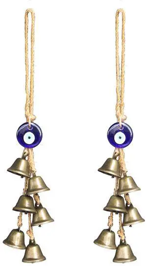 2 Pieces Witch Bells for Door Knob Protection,Witchy Wicca Decor Clear Negative Energies with Blue Evil Eyes,Witchcraft Supplies for Boho Home Room Decor (A) 2 Pieces Witch Bells for Door Knob Protection,Witchy Wicca Decor Clear Negative Energies with Blue Evil Eyes,Witchcraft Supplies for Boho Home Room Decor (A)
