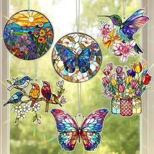 6 Pcs Acrylic Butterfly Suncatcher Ornament Faux Stained Glass Butterfly Gifts for Women Colorful Hummingbird Cardinal Suncatcher Window Hanging Decor for Home Spring Summer Nature Lover 6 Pcs Acrylic Butterfly Suncatcher Ornament Faux Stained Glass Butterfly Gifts for Women Colorful Hummingbird Cardinal Suncatcher Window Hanging Decor for Home Spring Summer Nature Lover