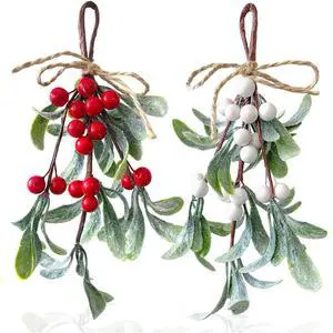 2 Pack Artificial Mistletoe Hanging Ornaments, 9.44 Inches Length, Red and White Berries, Christmas Décor for Doors, Walls, Fireplaces, Seasonal Holiday Home Decorations,Winter Wonderland Décor 2 Pack Artificial Mistletoe Hanging Ornaments, 9.44 Inches Length, Red and White Berries, Christmas Décor for Doors, Walls, Fireplaces, Seasonal Holiday Home Decorations,Winter Wonderland Décor