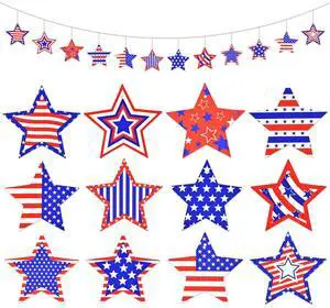 24 Pcs 4th of July Star Hanging Decorations, Patriotic Red White Blue Star Garland Ornaments with Jute Rope for Independence Day Memorial Day Party Decorations 24 Pcs 4th of July Star Hanging Decorations, Patriotic Red White Blue Star Garland Ornaments with Jute Rope for Independence Day Memorial Day Party Decorations