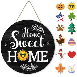 Home Sweet Home Sign Decor, Interchangeable Welcome Home Door Sign Decor For Front Door, Front Door Decoration Hanging With Rope, Outdoor Wood Welcome Round Decoration, 01 Home Sweet Home Sign Decor, Interchangeable Welcome Home Door Sign Decor For Front Door, Front Door Decoration Hanging With Rope, Outdoor Wood Welcome Round Decoration, 01