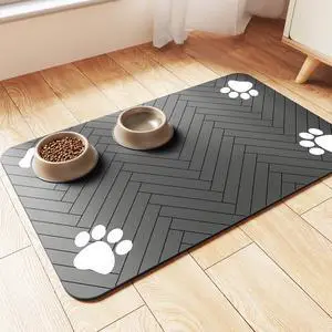 Pet Feeding Mat-Absorbent Pet Placemat for Food and Water Bowl, with Waterproof Rubber Backing, Quick Dry Water Dispenser Mat for Dog and Cat (20"x12", Striped Dark Gray) Pet Feeding Mat-Absorbent Pet Placemat for Food and Water Bowl, with Waterproof Rubber Backing, Quick Dry Water Dispenser Mat for Dog and Cat (20"x12", Striped Dark Gray)