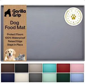 100% Waterproof Raised Edge BPA Free Silicone Pet Feeding Mat, Dog Cat Food Mats Contain Spills Protects Floors, Placemats for Cats and Dogs Water Bowl, 18.5x11.5, Gray 100% Waterproof Raised Edge BPA Free Silicone Pet Feeding Mat, Dog Cat Food Mats Contain Spills Protects Floors, Placemats for Cats and Dogs Water Bowl, 18.5x11.5, Gray
