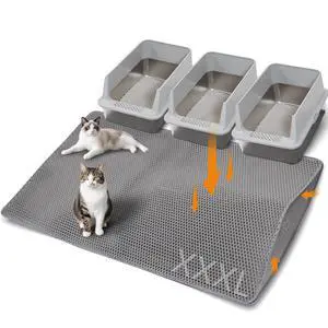 Large Cat Litter Mat for Litter Box, 47"×33" Double Layer Trapping Mat, Non-Slip Water Proof Kitty Litter Pad, Grey Large Cat Litter Mat for Litter Box, 47"×33" Double Layer Trapping Mat, Non-Slip Water Proof Kitty Litter Pad, Grey