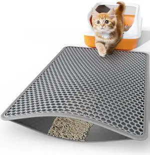 Cat Litter Mat - 30" x 24" Large Litter Box Mat with Double Layers, Urine-Proof and Non-Slip Litter Trapping Mat, Easy to Clean Kitty Litter Mats for Floor, Scatter Control, Grey Cat Litter Mat - 30" x 24" Large Litter Box Mat with Double Layers, Urine-Proof and Non-Slip Litter Trapping Mat, Easy to Clean Kitty Litter Mats for Floor, Scatter Control, Grey