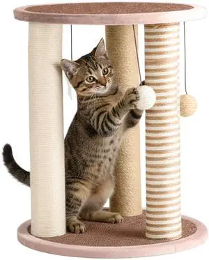 Cat Scratching Post - 3 Scratcher Posts with Carpeted Base Play Area and Perch - Furniture Scratching Deterrent for Indoor Cats by PETMAKER (Brown), Large Cat Scratching Post - 3 Scratcher Posts with Carpeted Base Play Area and Perch - Furniture Scratching Deterrent for Indoor Cats by PETMAKER (Brown), Large