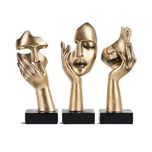 3 Pcs Thinker Small Statue Set - Black Gold Home Decor Abstract Art Figurines for Shelves, Living Room Coffee Table, Office Desktop (3 Pcs Gold, 6") 3 Pcs Thinker Small Statue Set - Black Gold Home Decor Abstract Art Figurines for Shelves, Living Room Coffee Table, Office Desktop (3 Pcs Gold, 6")