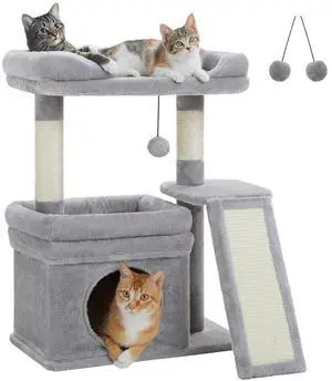 Cat Tree for Small to Medium Cats Cute Gray Cat Tower with Wide Cushioned Perch, Private Condo & Sisal Scratching Post for Indoor Kittens, Aesthetic Cat Furniture Cat Tree for Small to Medium Cats Cute Gray Cat Tower with Wide Cushioned Perch, Private Condo & Sisal Scratching Post for Indoor Kittens, Aesthetic Cat Furniture