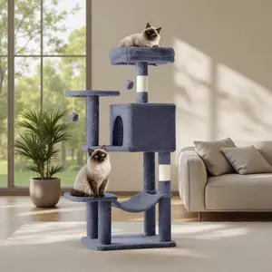 44 Inch Cat Tree Tower, Cat Climbing Tower with Natural Sisal Scratching Posts, Hammock, Pet Condo for Indoor Cats and Kittens Play, Dark Grey 44 Inch Cat Tree Tower, Cat Climbing Tower with Natural Sisal Scratching Posts, Hammock, Pet Condo for Indoor Cats and Kittens Play, Dark Grey