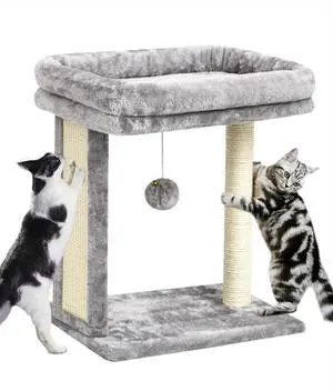 Cat Tree with Scratching Post for Indoor Cats, Scratching Board with Perch, Cat Post Scratcher with 2 Dangling Balls, Great for Kittens, Grey Cat Tree with Scratching Post for Indoor Cats, Scratching Board with Perch, Cat Post Scratcher with 2 Dangling Balls, Great for Kittens, Grey