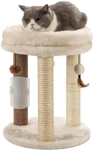 4in1 Small Cat Tree,Scratching Post with Tower Soft Bed, Sisal Carpet Jute Posts with Three Hanging Ball Toys and Massage Brush for Indoor Cats and Kittens 4in1 Small Cat Tree,Scratching Post with Tower Soft Bed, Sisal Carpet Jute Posts with Three Hanging Ball Toys and Massage Brush for Indoor Cats and Kittens