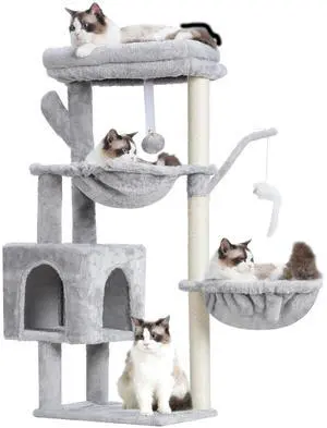 Cat Tree, 39.4 Inches Tower Condo with Scratching Post, Cat Tower for Indoor Cats, Fully Wrapped Sisal Pole, Soft Platform, 2 Baskets and Dangling Toy, Light Gray HCT006SW Cat Tree, 39.4 Inches Tower Condo with Scratching Post, Cat Tower for Indoor Cats, Fully Wrapped Sisal Pole, Soft Platform, 2 Baskets and Dangling Toy, Light Gray HCT006SW