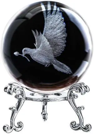 Dove Statue Crystal Ball 2.3in 3D White Dove Figurine with Stand Gift Dove Statue Crystal Ball 2.3in 3D White Dove Figurine with Stand Gift