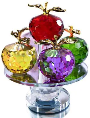 5.1inches Height, 5 Colors Crystal Faceted Apples Ornament, Glass Apple Figurines Collectibles with Rotatable Base for Home Table Decor 5.1inches Height, 5 Colors Crystal Faceted Apples Ornament, Glass Apple Figurines Collectibles with Rotatable Base for Home Table Decor