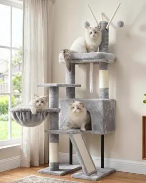 Cat Tree for Indoor Cats, Cat Tower with Scratching Post for Small Cats and Kittens, Cat House with Removable Top Platform and Fluffy Balls, Hanging Cat Basket, Light Gray GCT006SW Cat Tree for Indoor Cats, Cat Tower with Scratching Post for Small Cats and Kittens, Cat House with Removable Top Platform and Fluffy Balls, Hanging Cat Basket, Light Gray GCT006SW