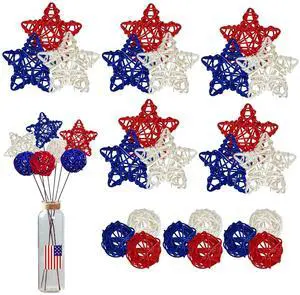 24 Pcs 4th of July Star Rattan Balls Decoration, Red Blue White Stars for 4th of July Independence Day Home Decor DIY Vase Bowl Filler Ornament Table Decoration 24 Pcs 4th of July Star Rattan Balls Decoration, Red Blue White Stars for 4th of July Independence Day Home Decor DIY Vase Bowl Filler Ornament Table Decoration
