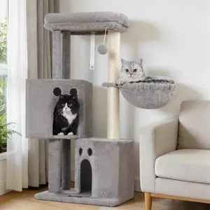 Small Cat Tree Tower for Indoor Cats, 40 in Compact Adults Cat Beds Trees with 2 Condos, Sisal Scratching Post, Large Perch Platform, Multi-Level Kitty Kitten Climbing Stands House(Light Grey) Small Cat Tree Tower for Indoor Cats, 40 in Compact Adults Cat Beds Trees with 2 Condos, Sisal Scratching Post, Large Perch Platform, Multi-Level Kitty Kitten Climbing Stands House(Light Grey)