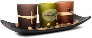 Decorative Votive Candle Holders, Vintage Decor Flameless Candlescape Set, 3 LED Tea Light Candles, Rocks and Tray - Fall Table Decor (Earth Tones) Decorative Votive Candle Holders, Vintage Decor Flameless Candlescape Set, 3 LED Tea Light Candles, Rocks and Tray - Fall Table Decor (Earth Tones)