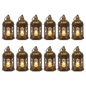 Mini Lantern with LED Candle, 12PCS Small Lanterns Decorative Indoor, Vintage Moroccan Lights for Halloween Decorations, Hanging Ornaments for Christmas, Table Centerpiece, Boho Wedding Decor Mini Lantern with LED Candle, 12PCS Small Lanterns Decorative Indoor, Vintage Moroccan Lights for Halloween Decorations, Hanging Ornaments for Christmas, Table Centerpiece, Boho Wedding Decor