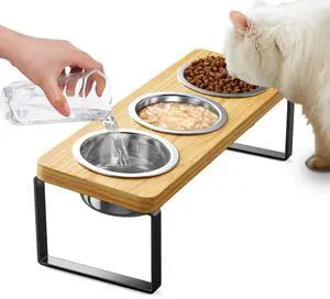 Elevated Cat Bowls with 3 Stainless Steel Bowls | 10° Tilted Anti-Vomiting Raised Cat Food Bowl for Small Cats and Puppies Pet Bowl with Stand Elevated Cat Bowls with 3 Stainless Steel Bowls | 10° Tilted Anti-Vomiting Raised Cat Food Bowl for Small Cats and Puppies Pet Bowl with Stand