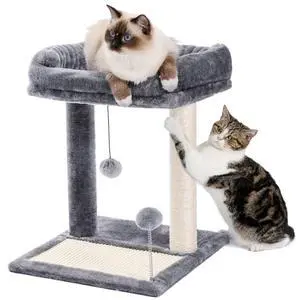 Cat Scratching Post with Bed, Small Cat Tower with Pad & Ball Cat Scratching Post with Bed, Small Cat Tower with Pad & Ball