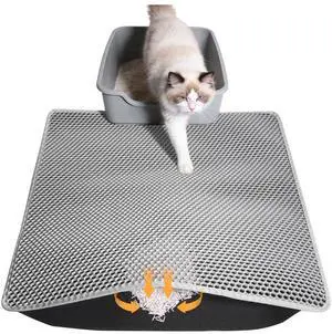 Cat Litter Mat, Honeycomb Double Layer Waterproof & Urine Resistant Non-Slip Litter Trapping, Easy Clean Washable Scatter Control for Litter Box (Gray, 24x15 Inch) Cat Litter Mat, Honeycomb Double Layer Waterproof & Urine Resistant Non-Slip Litter Trapping, Easy Clean Washable Scatter Control for Litter Box (Gray, 24x15 Inch)