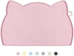 Cat Food & Water Mat, Thicker Non-Slip Silicone Mat with Raised Edge (Pink, Medium) Cat Food & Water Mat, Thicker Non-Slip Silicone Mat with Raised Edge (Pink, Medium)
