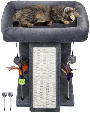 Cat Tree Tower with Cat Scratching Post for Indoor Cats, Activity Centre Climbing Tree with Scratching Board and Playful Toy Balls, Grey Cat Tree Tower with Cat Scratching Post for Indoor Cats, Activity Centre Climbing Tree with Scratching Board and Playful Toy Balls, Grey