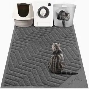 Cat Litter Box Mat(No. 02-2), Kitty Premium PVC Pad, Durable Trapping Rug, Phthalate Free, Urine-Resistant, Scatter Control, XXL 47 x 36, Grey Cat Litter Box Mat(No. 02-2), Kitty Premium PVC Pad, Durable Trapping Rug, Phthalate Free, Urine-Resistant, Scatter Control, XXL 47 x 36, Grey