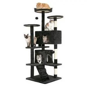 | 54" Cat Tree Tower | Dark Gray | Multi-Level Indoor Activity Center with Sisal Scratching Posts, Condos, Plush Perches, Hanging Cat Toys | Sturdy, Easy to Assemble | for Kittens & Adult Cats | 54" Cat Tree Tower | Dark Gray | Multi-Level Indoor Activity Center with Sisal Scratching Posts, Condos, Plush Perches, Hanging Cat Toys | Sturdy, Easy to Assemble | for Kittens & Adult Cats
