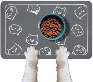 Cat Food Mat for Pet Dog Feeting Mats, Cat Mat for Food and Water, Non-Slip Super Absorbent, with Multiple cat Heads Logo18.1 x 11.8 inches, Dark Grey Cat Food Mat for Pet Dog Feeting Mats, Cat Mat for Food and Water, Non-Slip Super Absorbent, with Multiple cat Heads Logo18.1 x 11.8 inches, Dark Grey