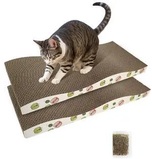 Cat Scratching Board, Corrugate Cat Scratcher for Indoor Cats with Catnip, Cat Scratch Pad with Premium Scratch Textures Design, Cardboard Cat Scratcher with Double-Sided Usability (Pack of 2) Cat Scratching Board, Corrugate Cat Scratcher for Indoor Cats with Catnip, Cat Scratch Pad with Premium Scratch Textures Design, Cardboard Cat Scratcher with Double-Sided Usability (Pack of 2)