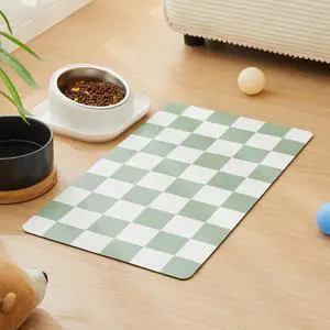 Checkered Dog Feeding Mat, Absorbent Mats for Dog Food and Water Bowl, Dispenser, Retro Modern Aesthetic Sage Green Checkerboard Pet Placemat for Dogs, Cats, Puppy Accessories, 12" X19 Checkered Dog Feeding Mat, Absorbent Mats for Dog Food and Water Bowl, Dispenser, Retro Modern Aesthetic Sage Green Checkerboard Pet Placemat for Dogs, Cats, Puppy Accessories, 12" X19