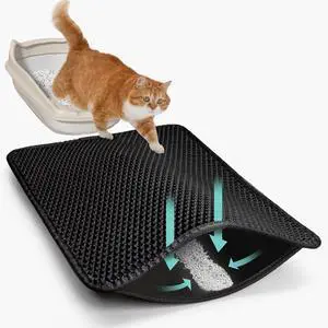 22"x30" Cat Litter Mat, EVA & Fabric Double Layer Design Waterproof Bottom Cat Litter Mat, Anti-slip Litter Box Mat, Easy To Catch Pet Litter, Easier To Clean, Washable, Soft on Paws, Black 22"x30" Cat Litter Mat, EVA & Fabric Double Layer Design Waterproof Bottom Cat Litter Mat, Anti-slip Litter Box Mat, Easy To Catch Pet Litter, Easier To Clean, Washable, Soft on Paws, Black