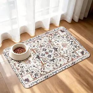 Dog Feeding Mat, Super Absorbent Dog Mats for Food and Water Bowl, Non Slip Pet Placemat for Floors, No Stains Quick Dry Dispenser Mat for Dog and Cat (Beige, 20"x12") Dog Feeding Mat, Super Absorbent Dog Mats for Food and Water Bowl, Non Slip Pet Placemat for Floors, No Stains Quick Dry Dispenser Mat for Dog and Cat (Beige, 20"x12")