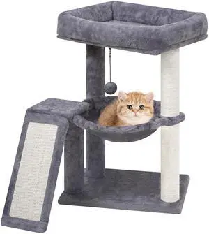 Cat Tree with Cat Scratching Post for Indoor Cats, Cat Tower with Scratching Board and Playful Toy Balls, Cat Tree Tower with Cozy Hammock,Grey Cat Tree with Cat Scratching Post for Indoor Cats, Cat Tower with Scratching Board and Playful Toy Balls, Cat Tree Tower with Cozy Hammock,Grey