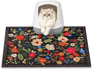 Cat Litter Mat, 24" x 16" Litter Box mat, Traps 100% Litter, Non-Slip Kitty Litter Trapping mats, Small Cute Litter mat, Easy Clean for Scatter Control, Bohe cat Food mat, Urine Waterproof Cat Litter Mat, 24" x 16" Litter Box mat, Traps 100% Litter, Non-Slip Kitty Litter Trapping mats, Small Cute Litter mat, Easy Clean for Scatter Control, Bohe cat Food mat, Urine Waterproof