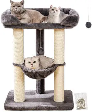 28" Cat Tree, Large Bed for Big Cats, Small Cat Tower with Soft Perch for Window Viewing, Stable Cat Tree Tower, Cat Scratching Post with Hammock, Removable Cover-Gray 28" Cat Tree, Large Bed for Big Cats, Small Cat Tower with Soft Perch for Window Viewing, Stable Cat Tree Tower, Cat Scratching Post with Hammock, Removable Cover-Gray
