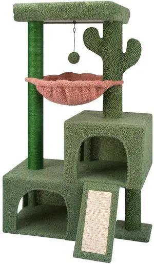 37.4" Cactus Cat Tree Tower with Twin Cat Condos for Indoor Cats, All-in-One Activity Center with Cat Scratching Post Cozy Sleeping Perch Hammock and Toy Balls,Green 37.4" Cactus Cat Tree Tower with Twin Cat Condos for Indoor Cats, All-in-One Activity Center with Cat Scratching Post Cozy Sleeping Perch Hammock and Toy Balls,Green
