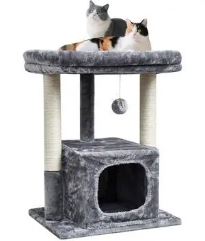27IN Cat Tree for Indoor Cats Large Adult, Modern Activity Tower with Scratching Posts, Condo with Plush Perch, Climbing Stand with Spring Ball for Play, Grey 27IN Cat Tree for Indoor Cats Large Adult, Modern Activity Tower with Scratching Posts, Condo with Plush Perch, Climbing Stand with Spring Ball for Play, Grey