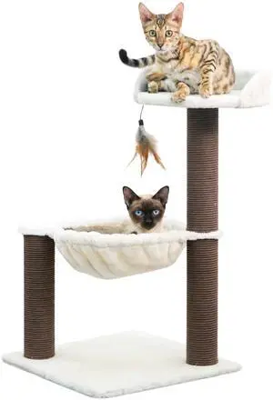 3-Level Small Tree with Hammock & Paper Scratching Post and Top Bed 3-Level Small Tree with Hammock & Paper Scratching Post and Top Bed