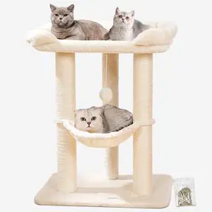 28" Cat Tree, Large Bed for Big Cats, Small Cat Tower with Soft Perch for Window Viewing, Stable Cat Tree Tower, Cat Scratching Post with Hammock, Removable Cover-Beige 28" Cat Tree, Large Bed for Big Cats, Small Cat Tower with Soft Perch for Window Viewing, Stable Cat Tree Tower, Cat Scratching Post with Hammock, Removable Cover-Beige