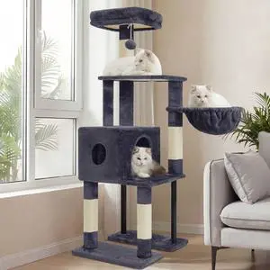 Cat Tree, 49.2 Inches Cat Tower for Indoor Cats, Spacious Cat House Condo with Hidden SpaceSturdy Steel TubeSoft Plush Top PerchCozy Hammock and Sisal Scratching Posts, Smoky Gray HCT200SG Cat Tree, 49.2 Inches Cat Tower for Indoor Cats, Spacious Cat House Condo with Hidden SpaceSturdy Steel TubeSoft Plush Top PerchCozy Hammock and Sisal Scratching Posts, Smoky Gray HCT200SG