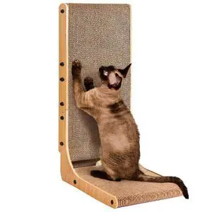 Cardboard Cat Scratcher for Indoor Cats, 26.8 Inch L Shaped Vertical Cat Scratching Board with Ball Cat Toy, Large Cat Scratcher Pad, Brown Cardboard Cat Scratcher for Indoor Cats, 26.8 Inch L Shaped Vertical Cat Scratching Board with Ball Cat Toy, Large Cat Scratcher Pad, Brown