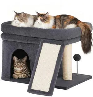 Cat Tree for Large Cats, 14Inch Cat Tree Tower with Scratching Post, 20x16.5Inch Perch Bed for Adult Senior Cats, Removable Washable Mat, Dark Gray Cat Tree for Large Cats, 14Inch Cat Tree Tower with Scratching Post, 20x16.5Inch Perch Bed for Adult Senior Cats, Removable Washable Mat, Dark Gray