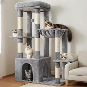 Heavy Duty Cat Tree, Tower for Indoor Cats Large Adult, Tall Cat Condo House with Extra-Large Baseboard, Multi-Level Plush Furniture with Scratching Posts, Hammock,Toy Balls,Light Gray HCT026W Heavy Duty Cat Tree, Tower for Indoor Cats Large Adult, Tall Cat Condo House with Extra-Large Baseboard, Multi-Level Plush Furniture with Scratching Posts, Hammock,Toy Balls,Light Gray HCT026W